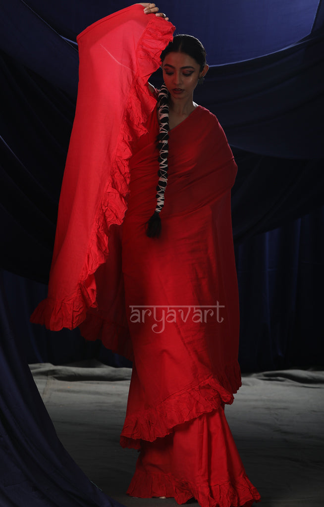 Red Ruffle Saree