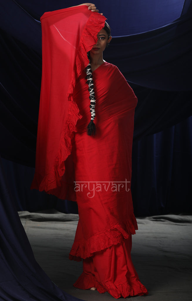 Red Ruffle Saree