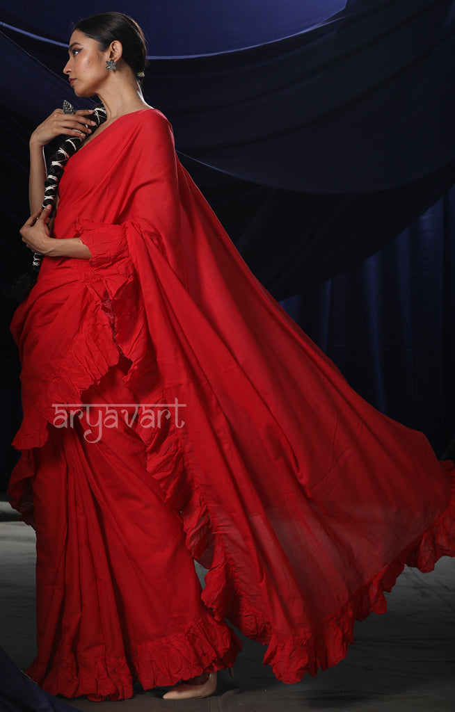 Red Ruffle Saree