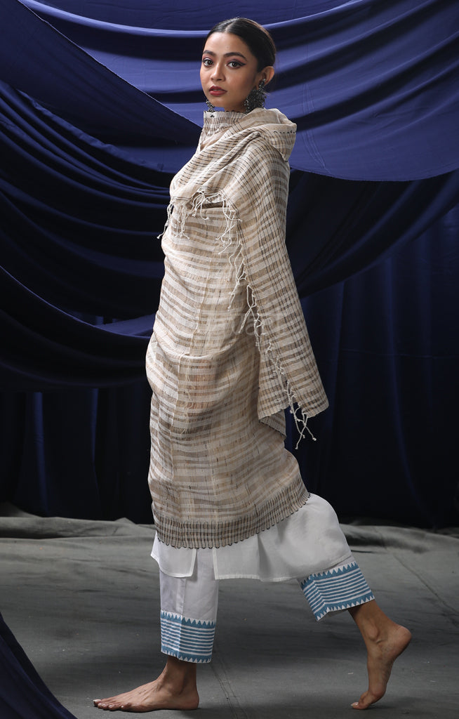 Elegance Beige & Black color Ghicha Silk Dupatta