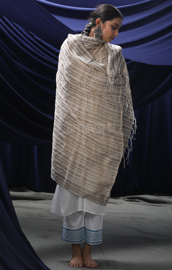 Elegance Beige & Black color Ghicha Silk Dupatta