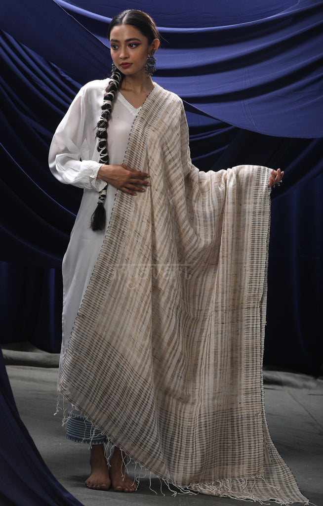 Elegance Beige & Black color Ghicha Silk Dupatta