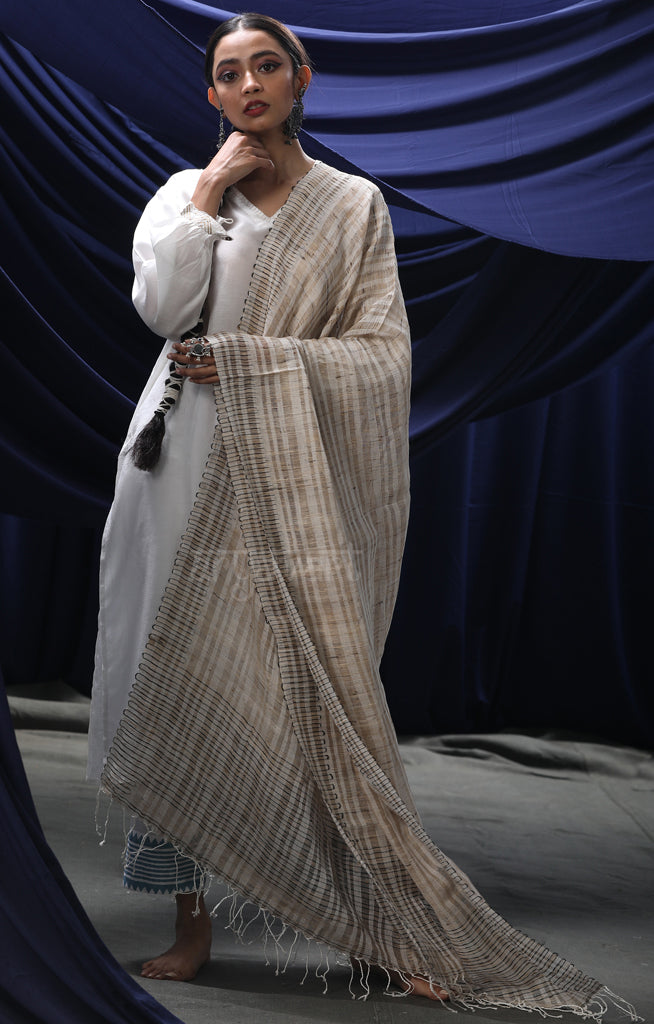 Elegance Beige & Black color Ghicha Silk Dupatta
