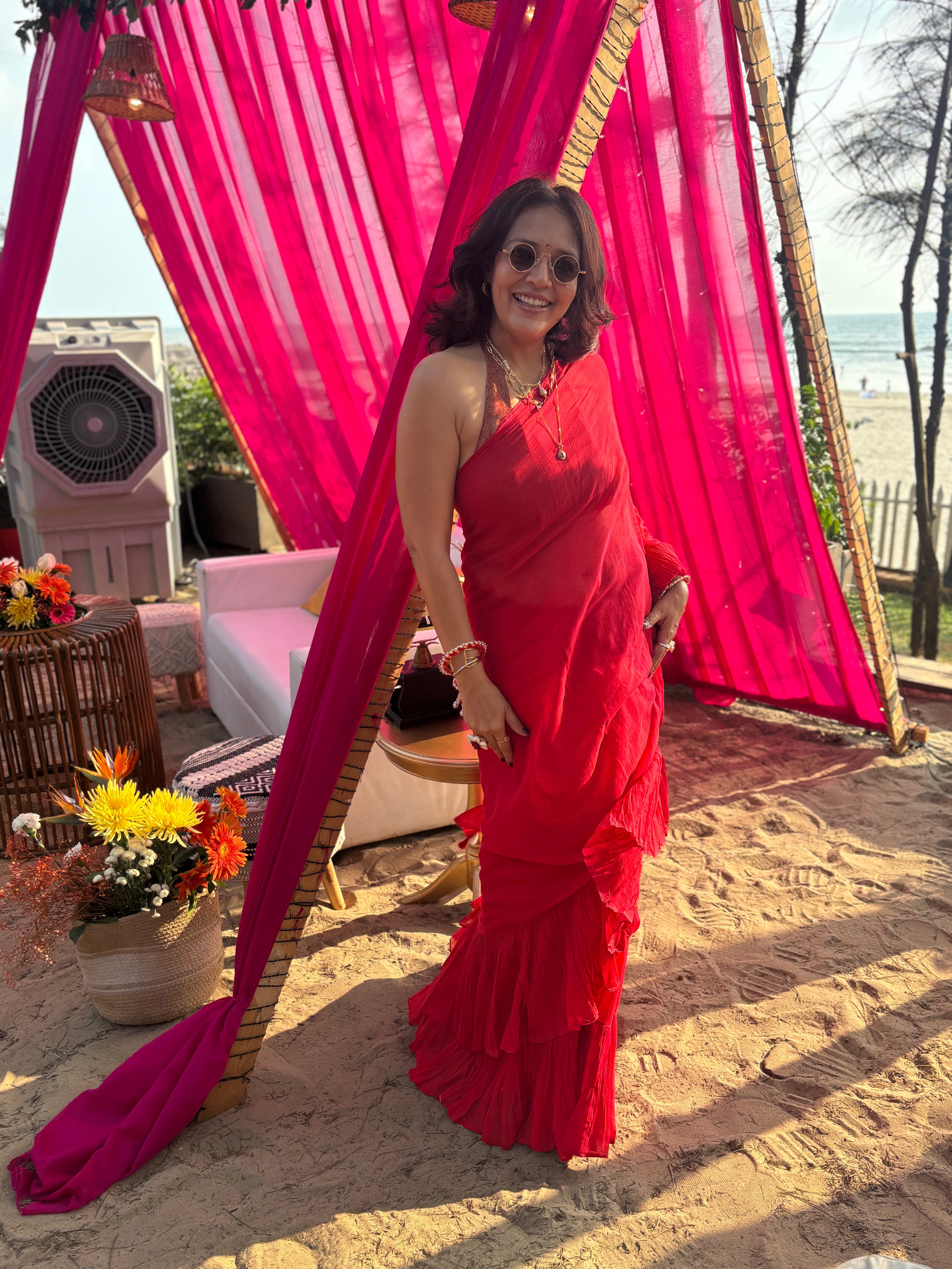 Red Ruffle Saree