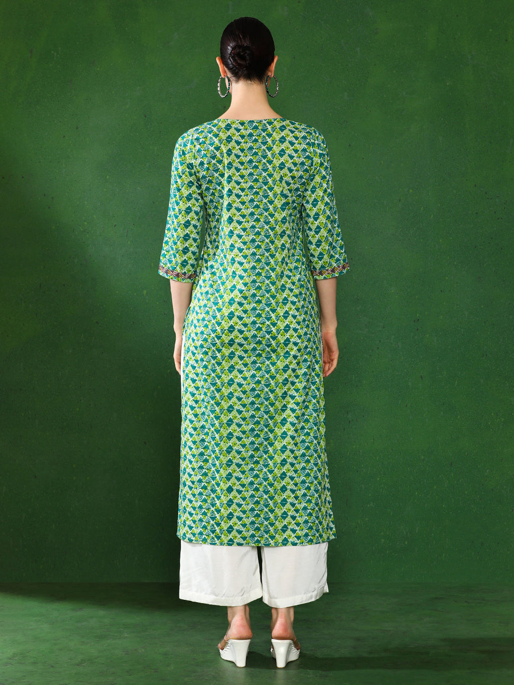 Green Blue Geometric Straight Kurta