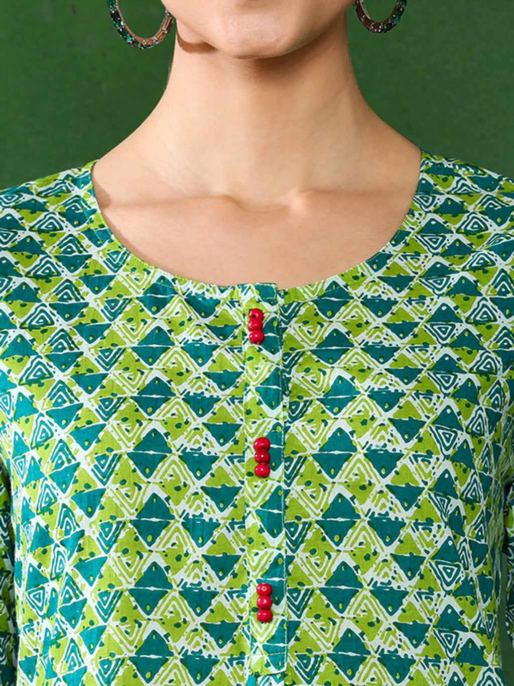 Green Blue Geometric Straight Kurta