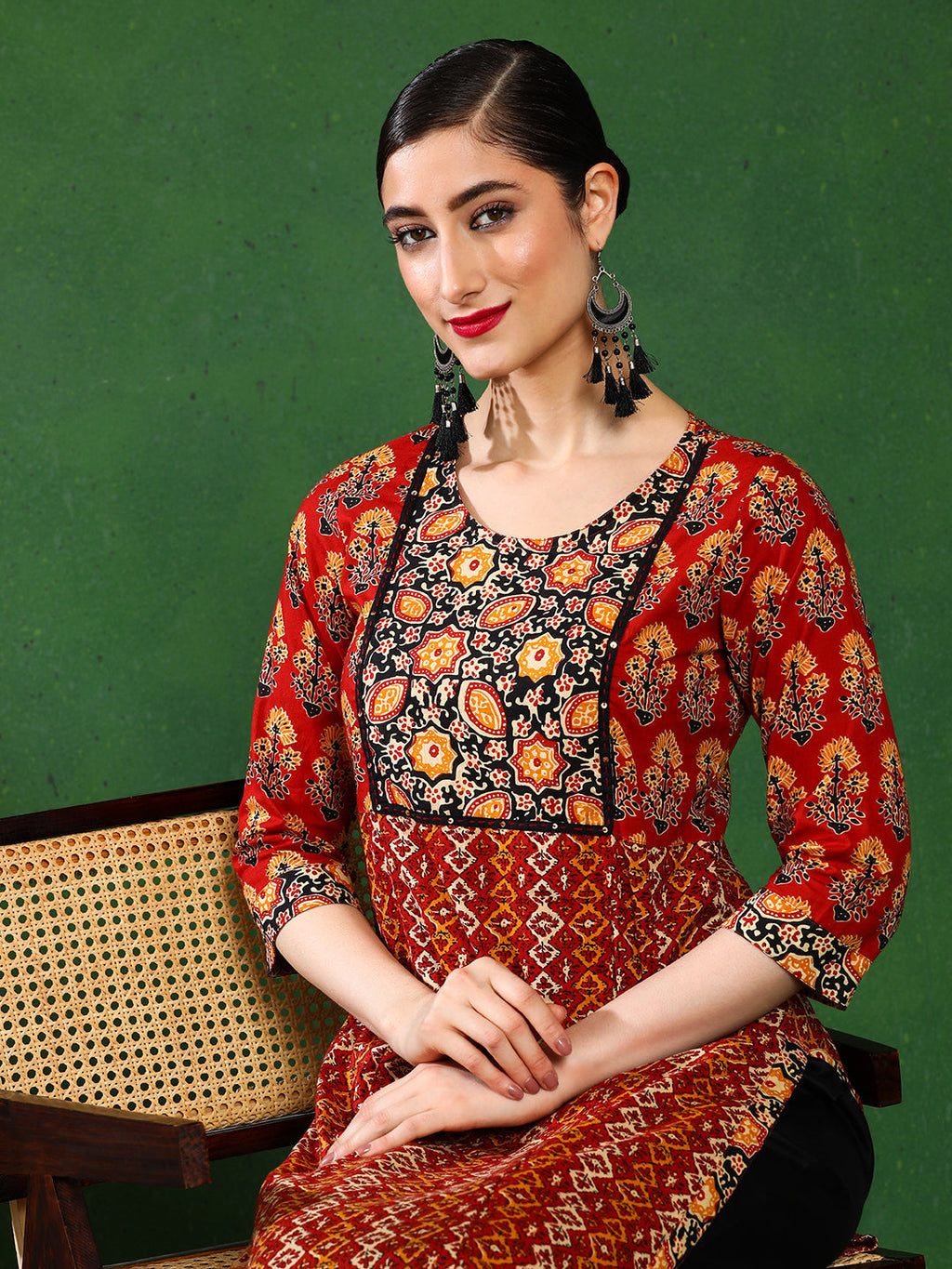 Brown Beige Ethnic Straight Kurta