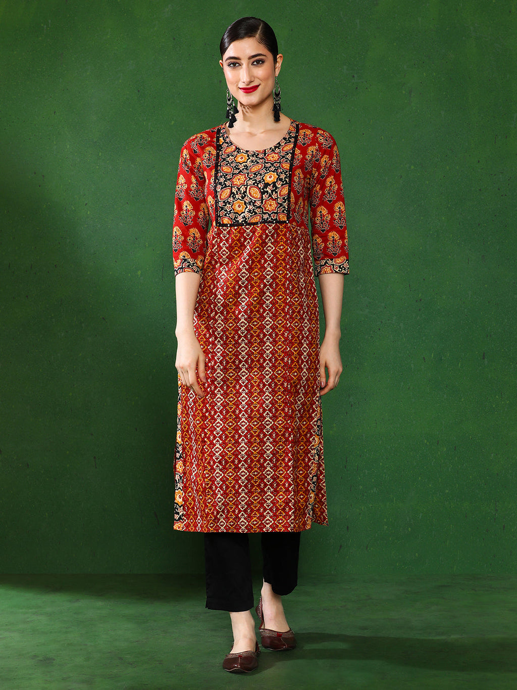 Brown Beige Ethnic Straight Kurta