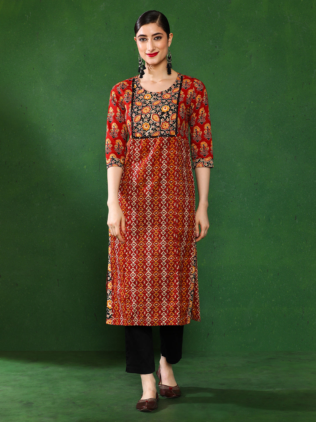 Brown Beige Ethnic Straight Kurta