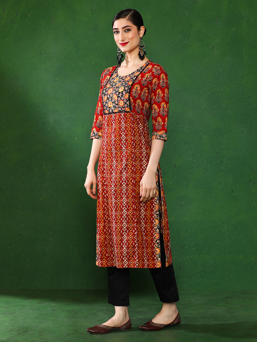 Brown Beige Ethnic Straight Kurta