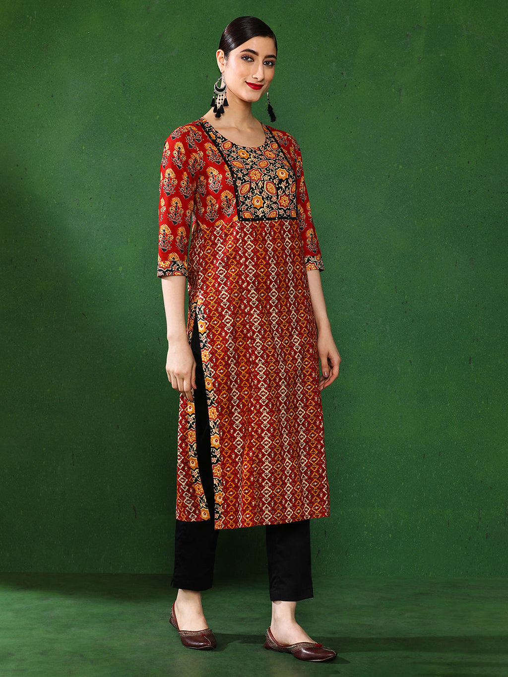 Brown Beige Ethnic Straight Kurta