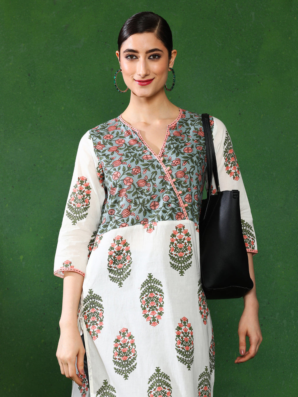 Off White Printed Straight Kurta & set