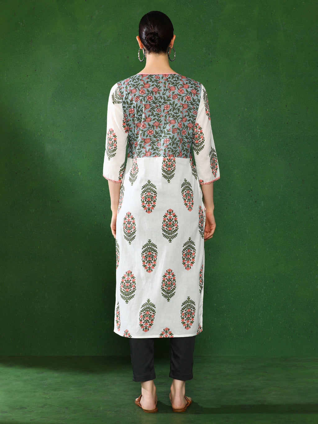 Off White Printed Straight Kurta & set