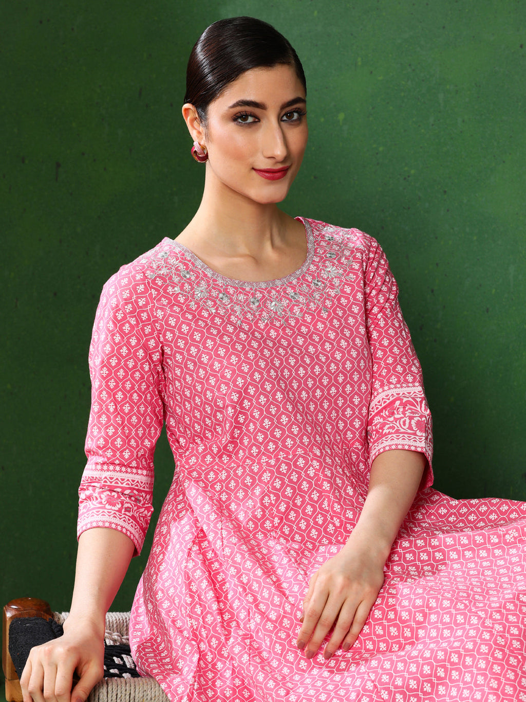 Printed Anarkali Embroidered Yoke