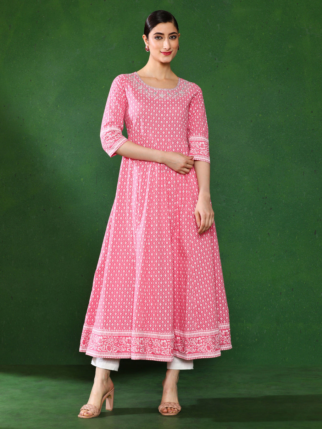 Printed Anarkali Embroidered Yoke
