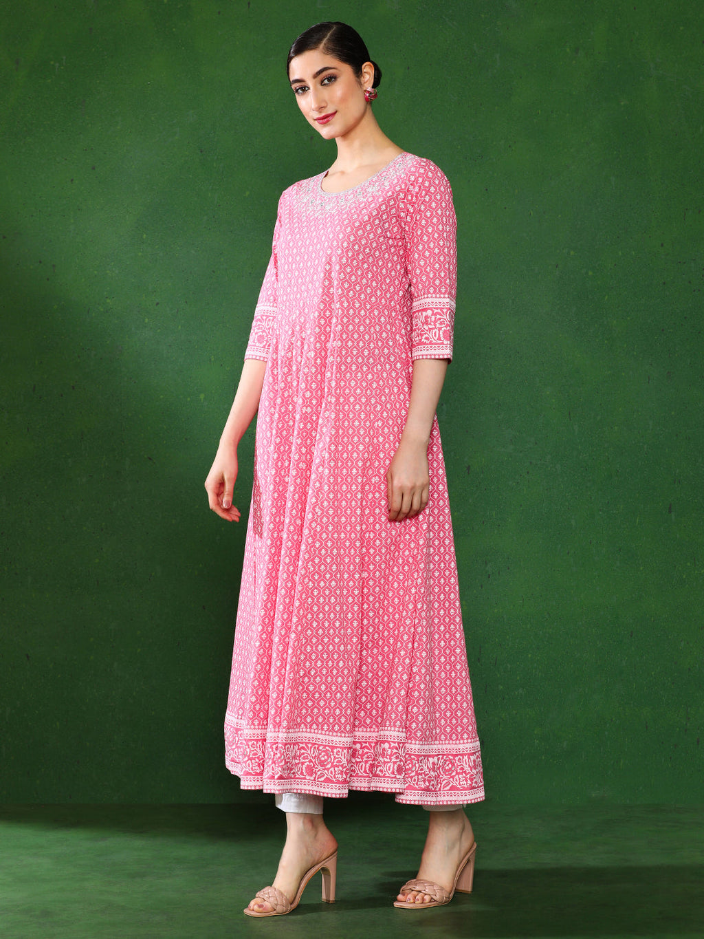 Printed Anarkali Embroidered Yoke
