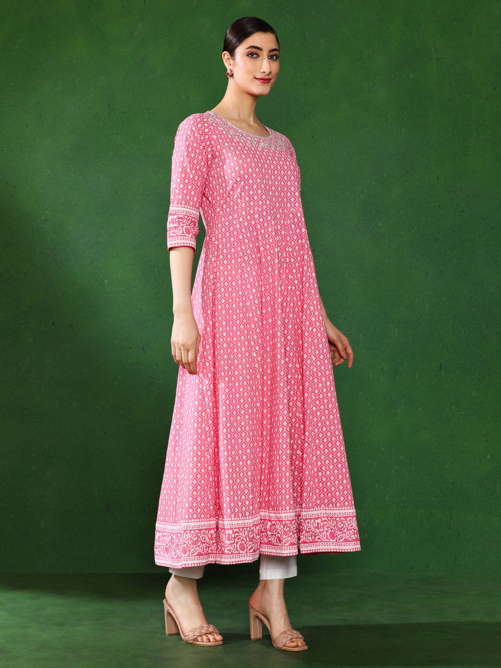 Printed Anarkali Embroidered Yoke