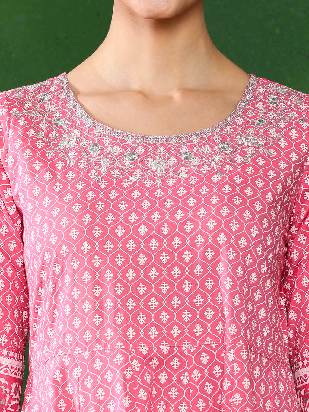 Printed Anarkali Embroidered Yoke