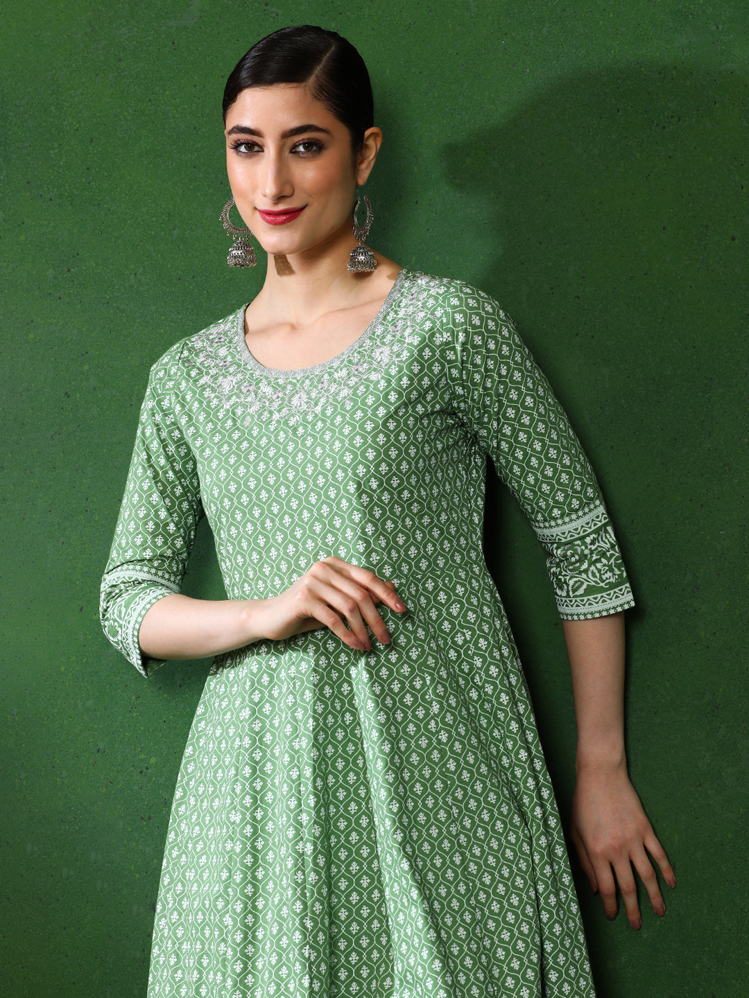printed Anarkali Embroidered Yoke