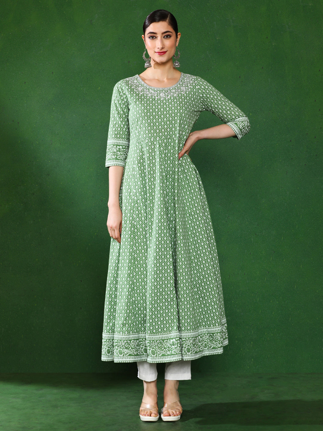 printed Anarkali Embroidered Yoke