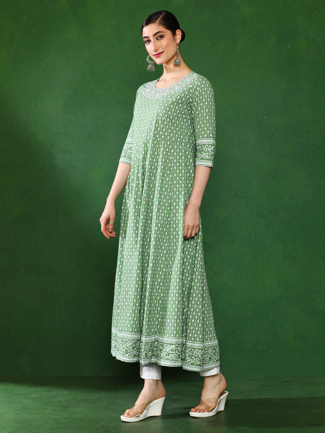 printed Anarkali Embroidered Yoke