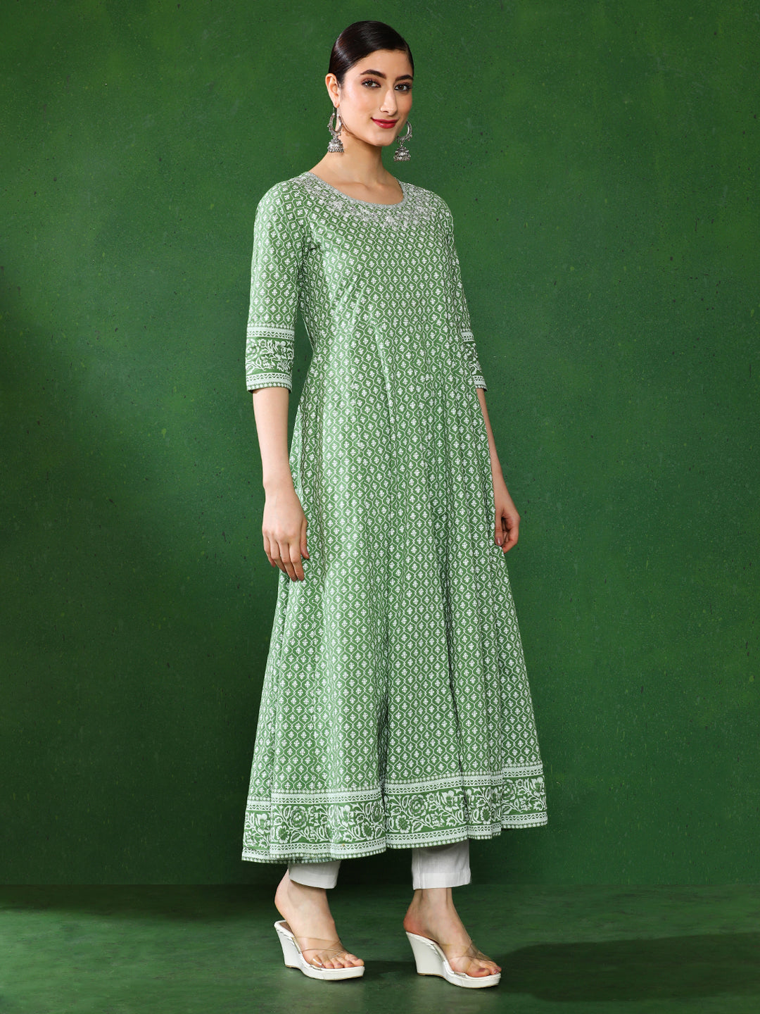 printed Anarkali Embroidered Yoke