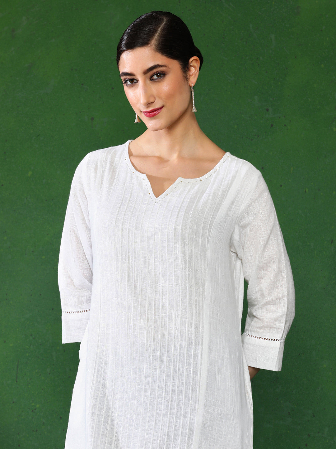 White Cotton Tucks & Straight Kurta