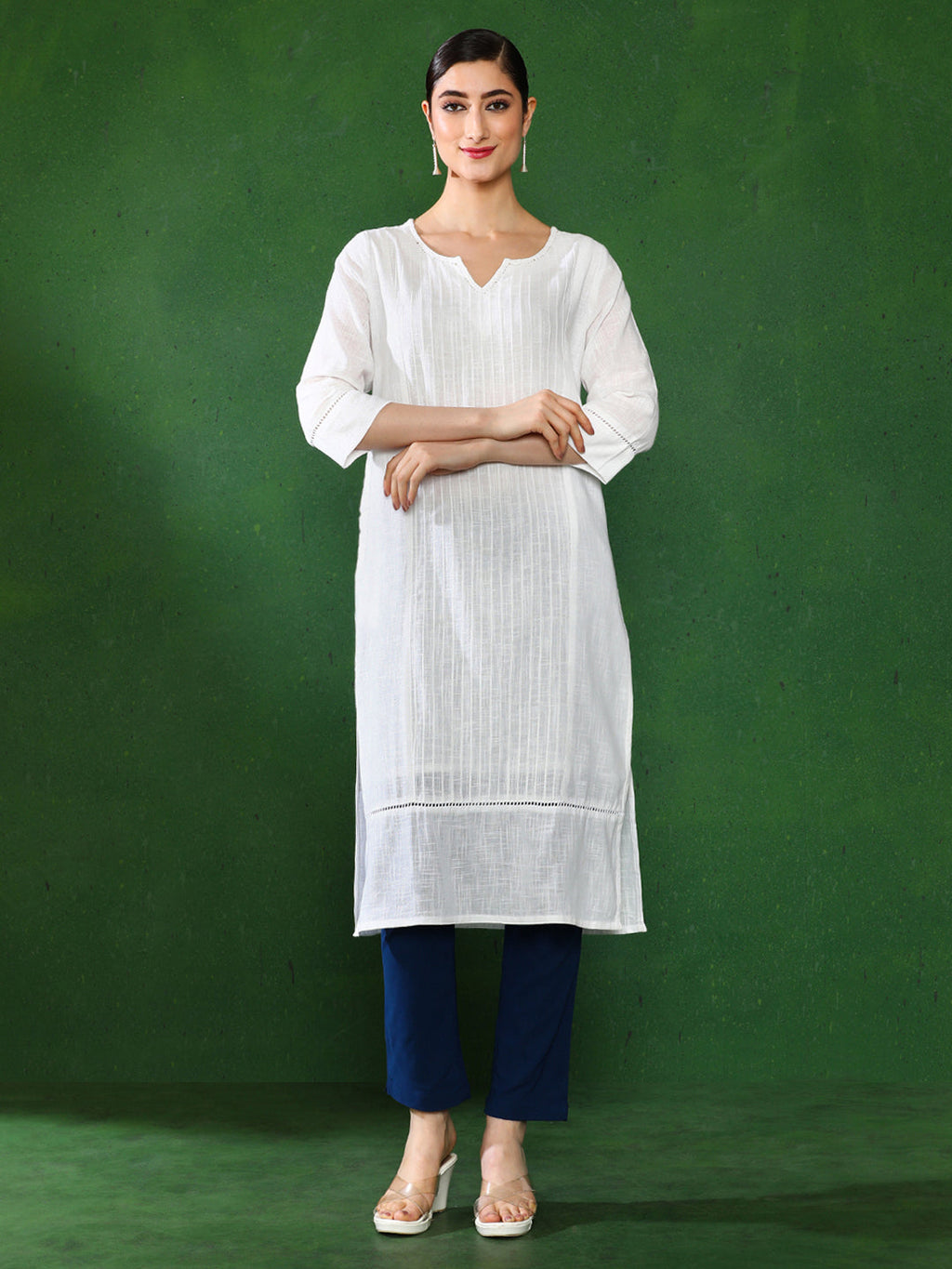 White Cotton Tucks & Straight Kurta