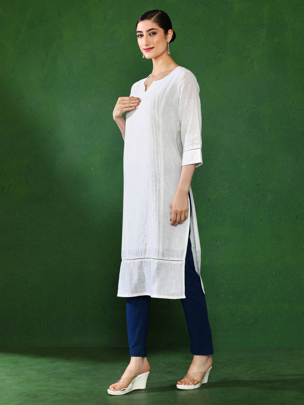 White Cotton Tucks & Straight Kurta
