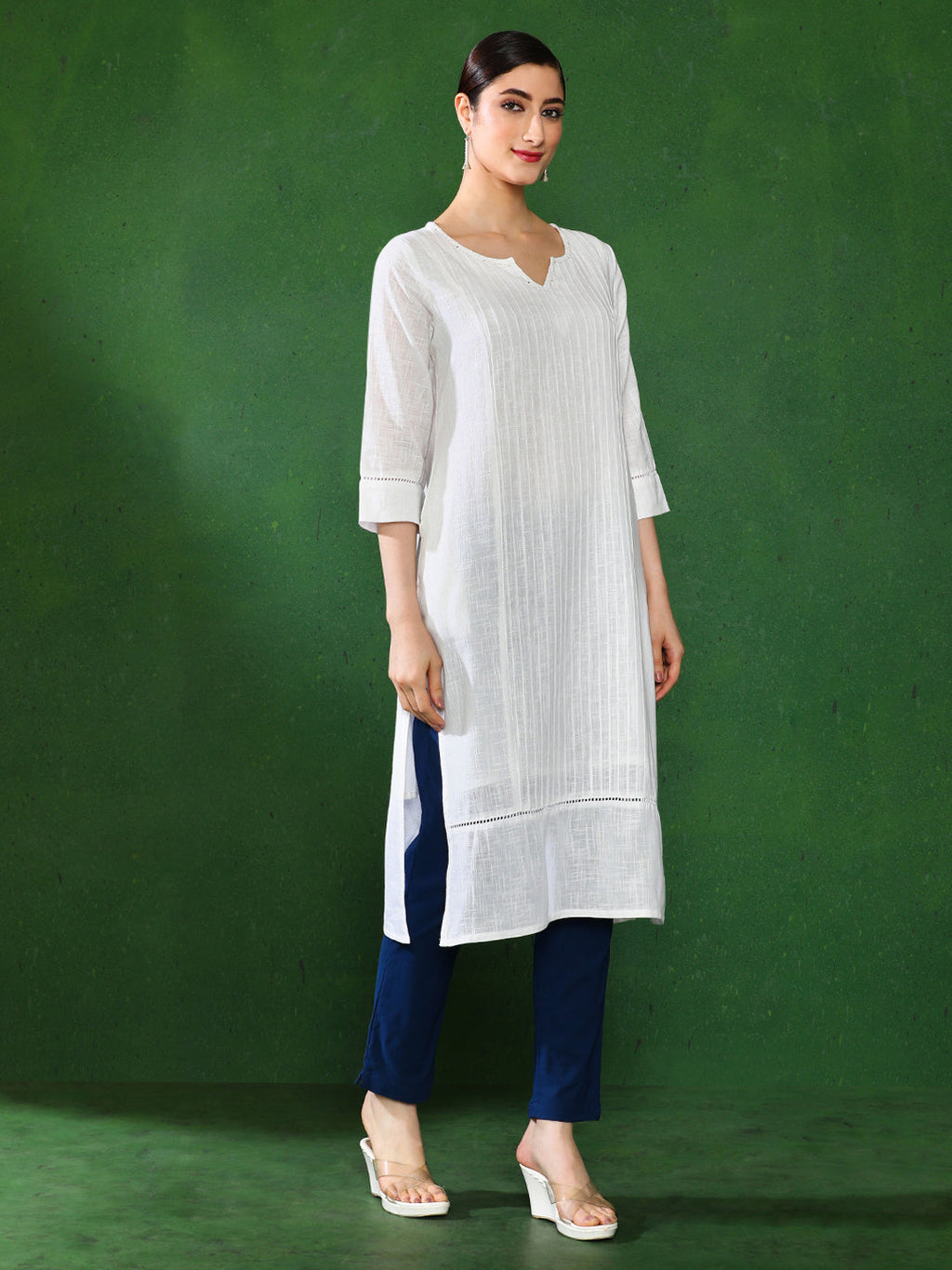 White Cotton Tucks & Straight Kurta
