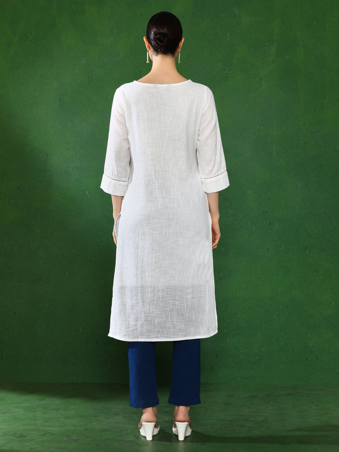 White Cotton Tucks & Straight Kurta