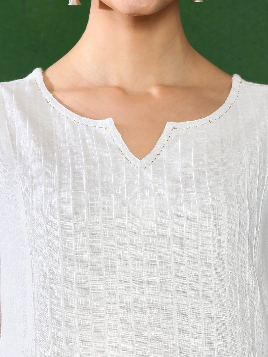 White Cotton Tucks & Straight Kurta