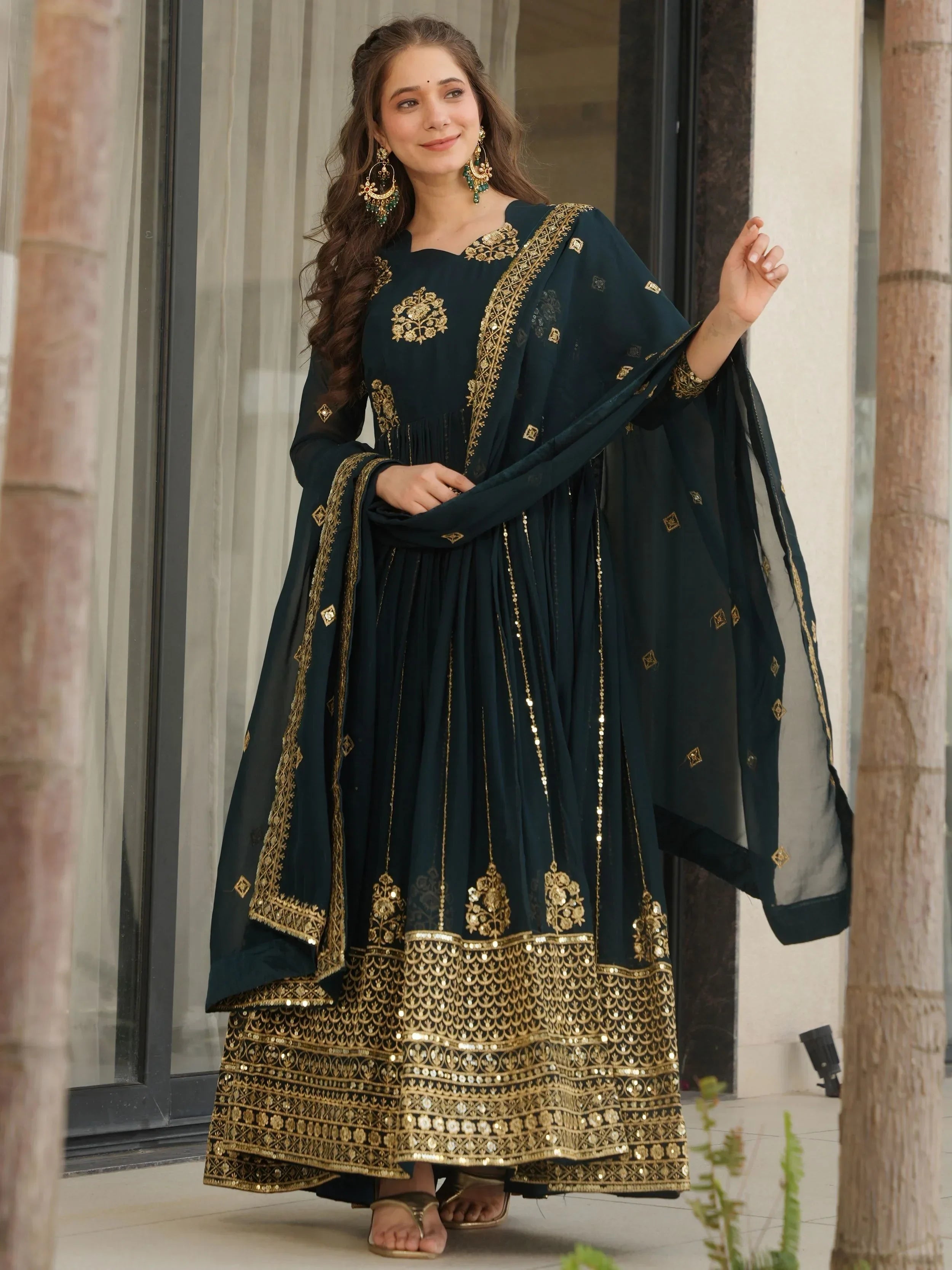 Delicate Blue Georgette Zari Embroidered Gown With Dupatta