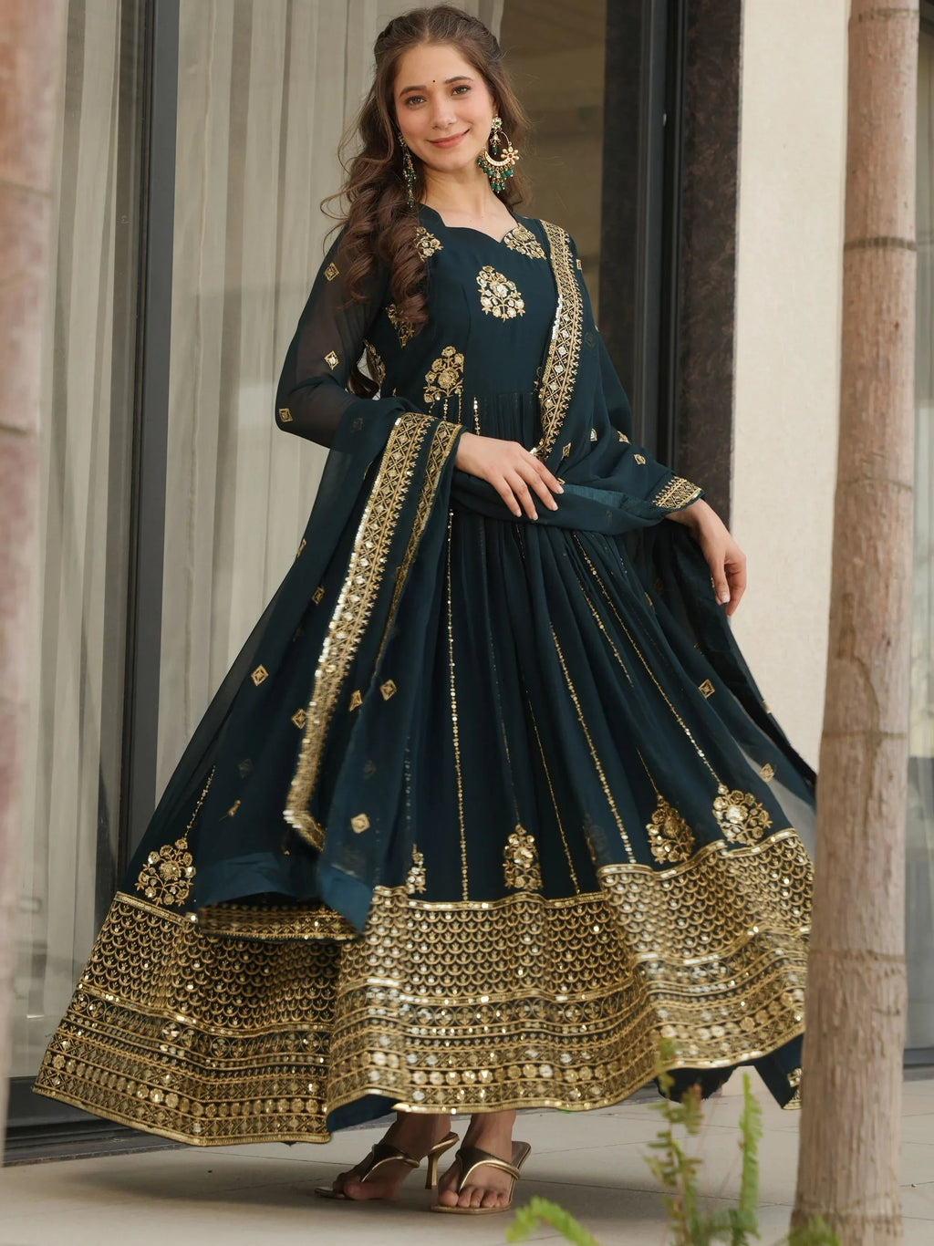 Delicate Blue Georgette Zari Embroidered Gown With Dupatta