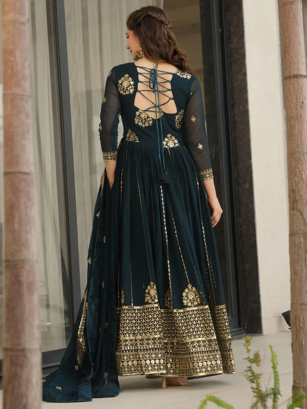 Delicate Blue Georgette Zari Embroidered Gown With Dupatta
