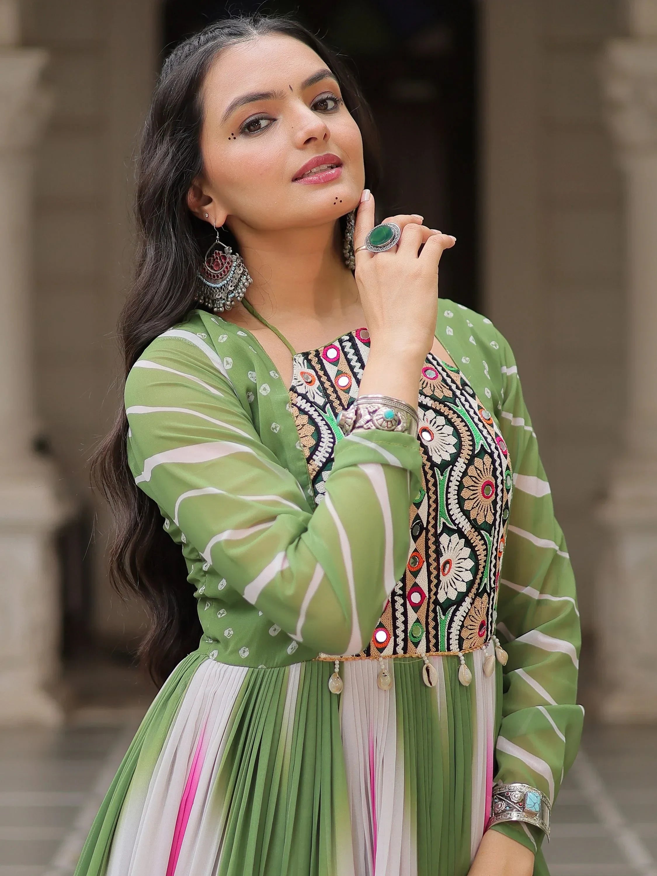 Bewitching Multi-Color Thread Embroidered Navratri Special Gown