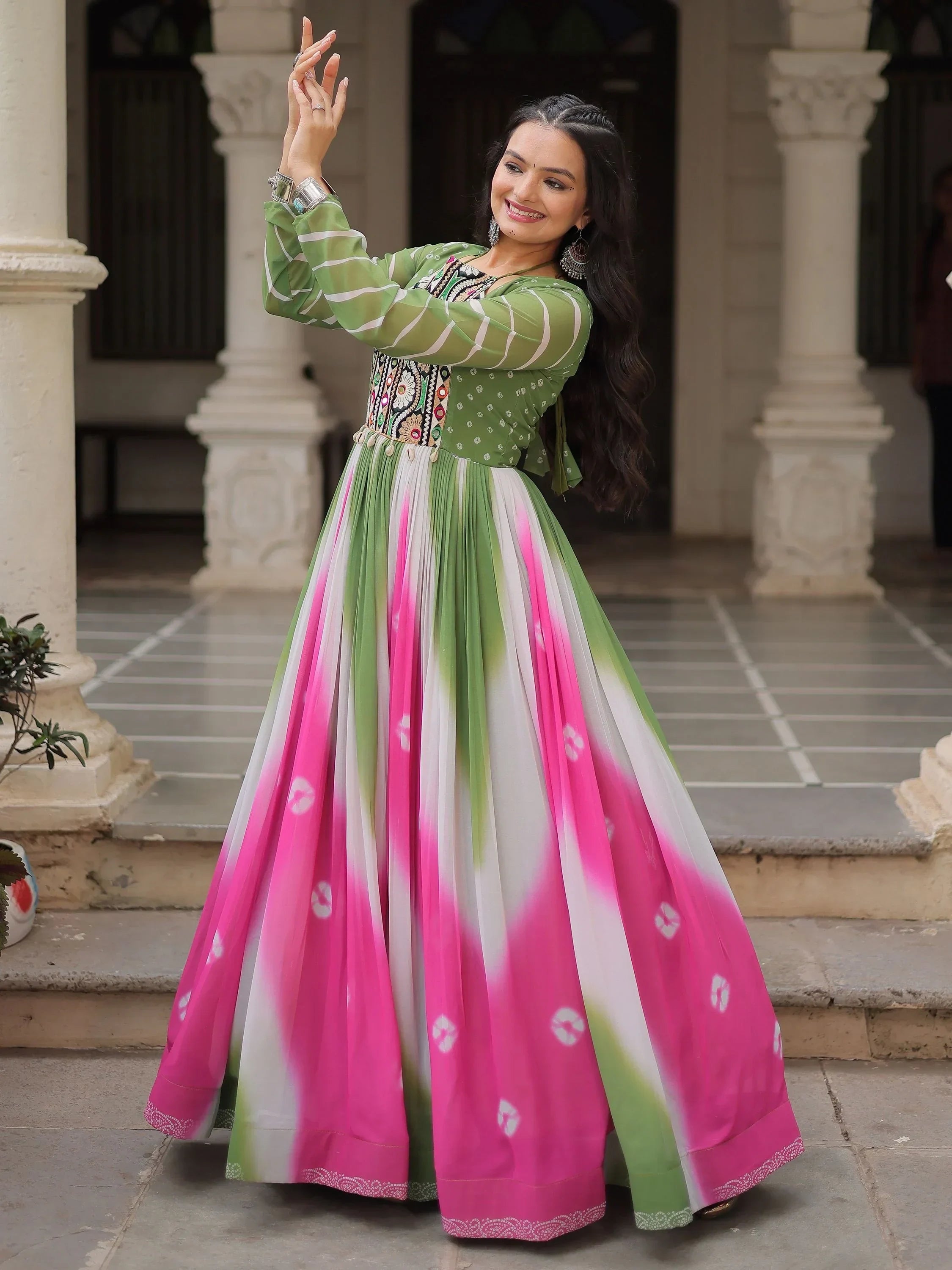 Bewitching Multi-Color Thread Embroidered Navratri Special Gown