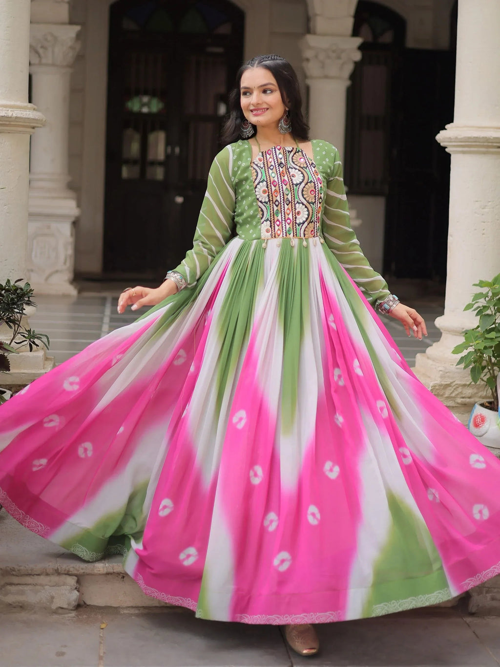Bewitching Multi-Color Thread Embroidered Navratri Special Gown