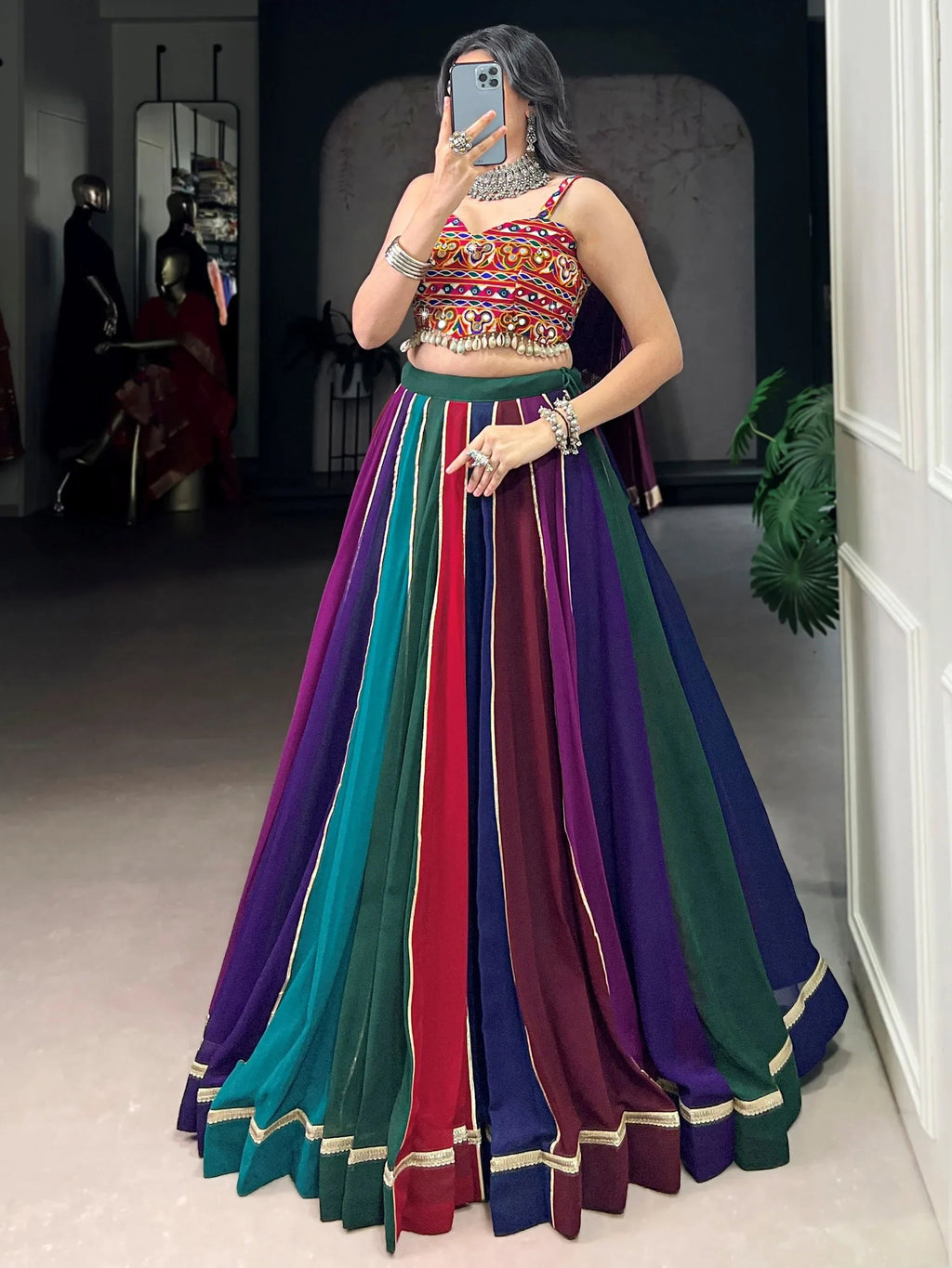 Multi Color type Georgette Navratri Lehenga  With Gamthi Work Choli