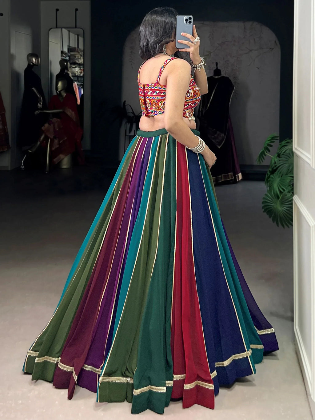 Multi Color type Georgette Navratri Lehenga  With Gamthi Work Choli