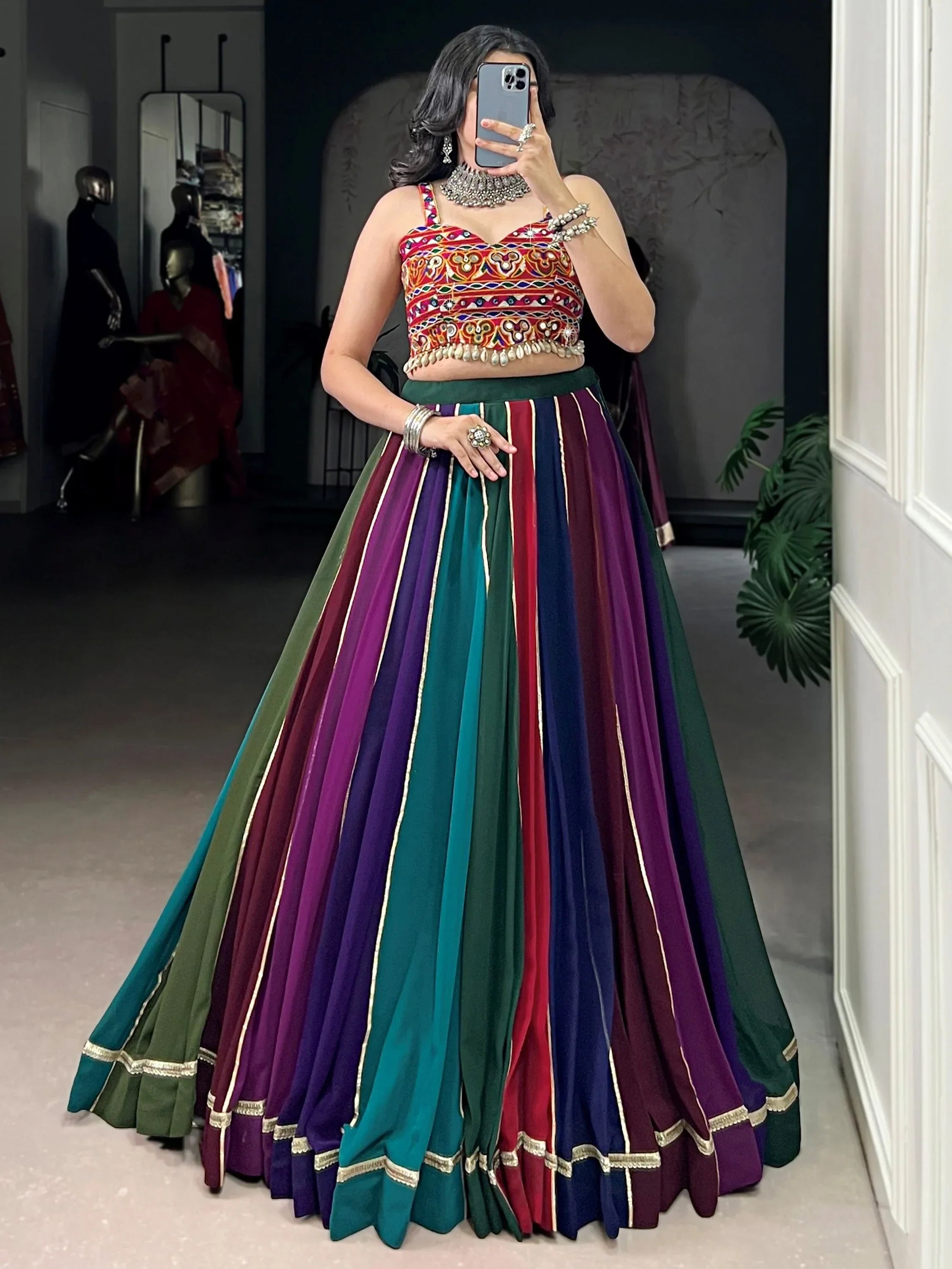 Multi Color type Georgette Navratri Lehenga  With Gamthi Work Choli