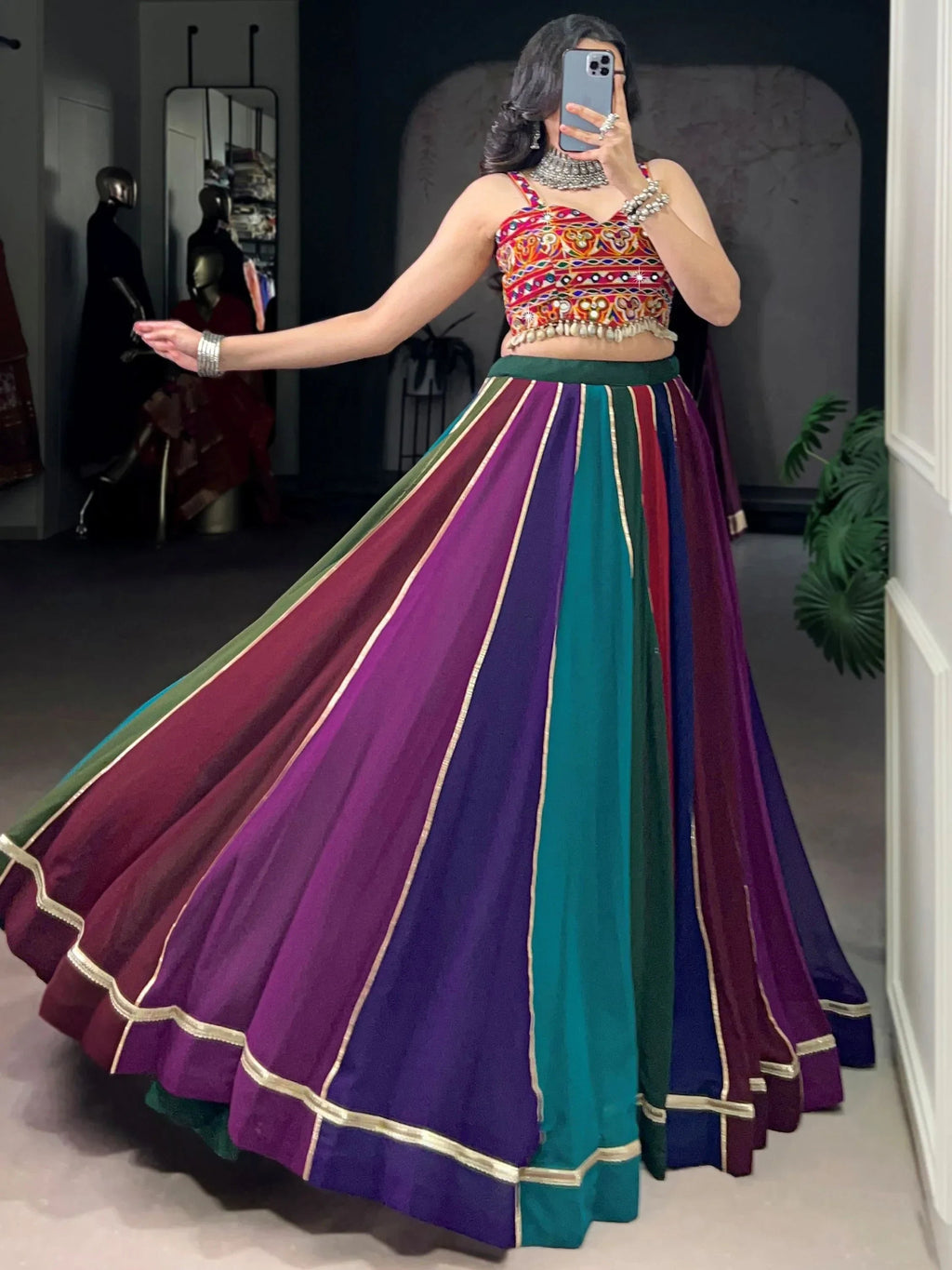 Multi Color type Georgette Navratri Lehenga  With Gamthi Work Choli