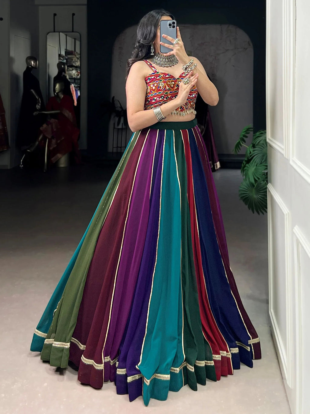 Multi Color type Georgette Navratri Lehenga  With Gamthi Work Choli