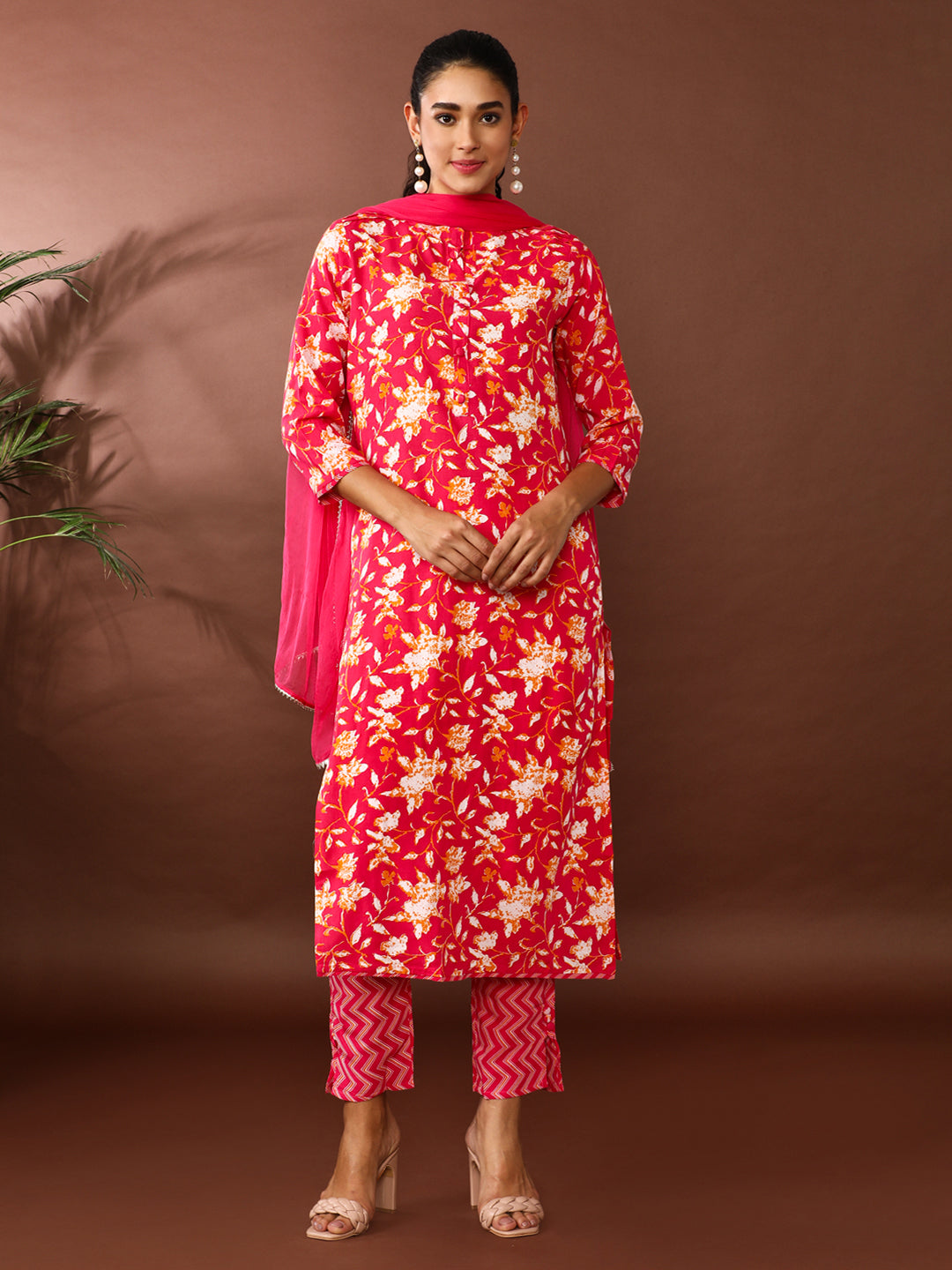 Floral Printed Straight Kurta and  Trousers Sets