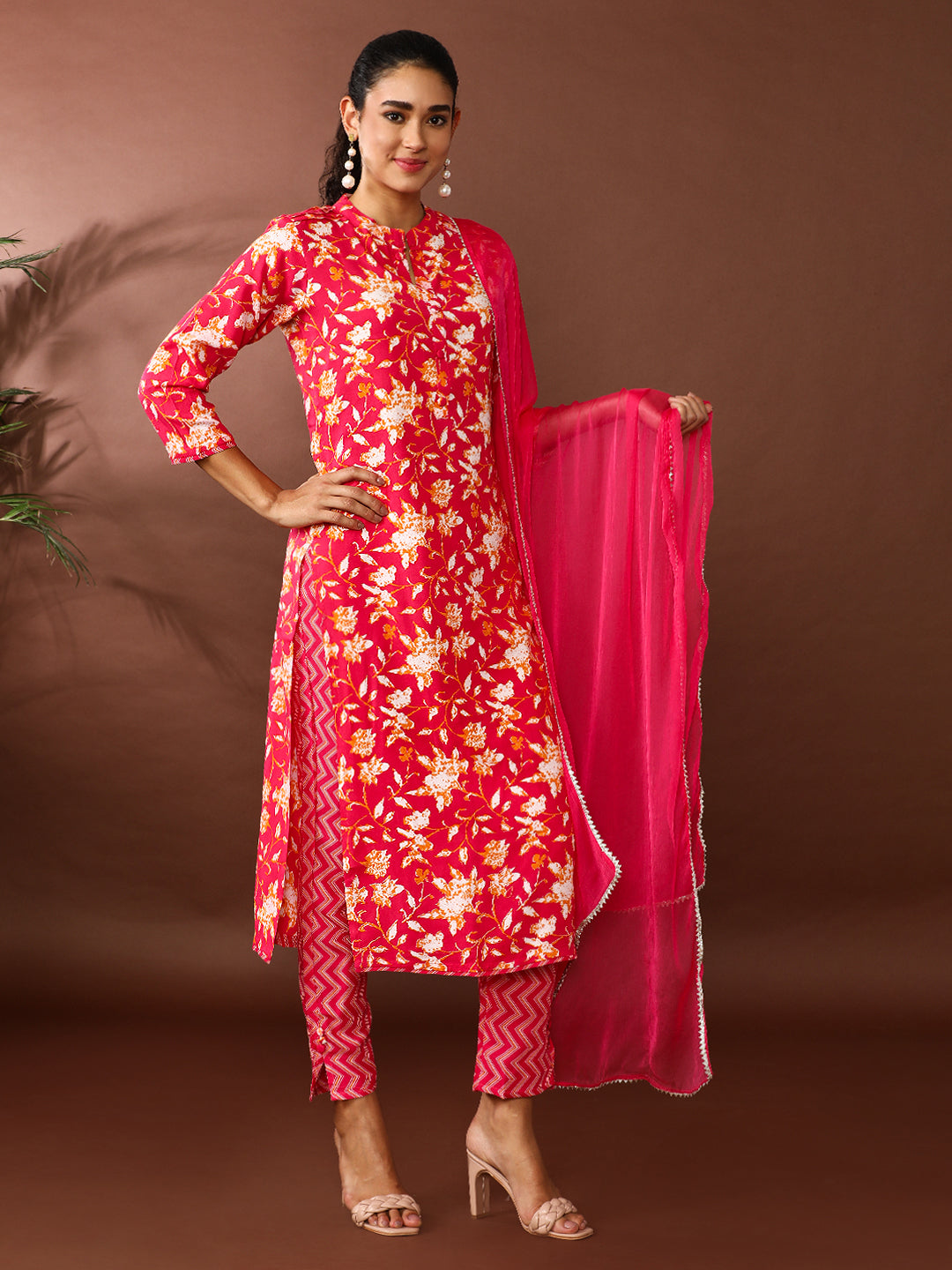 Floral Printed Straight Kurta and  Trousers Sets