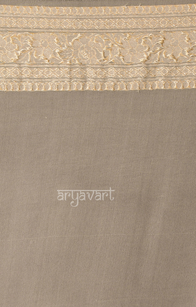Soft Grey Saree with Silver Zari and Floral Weave