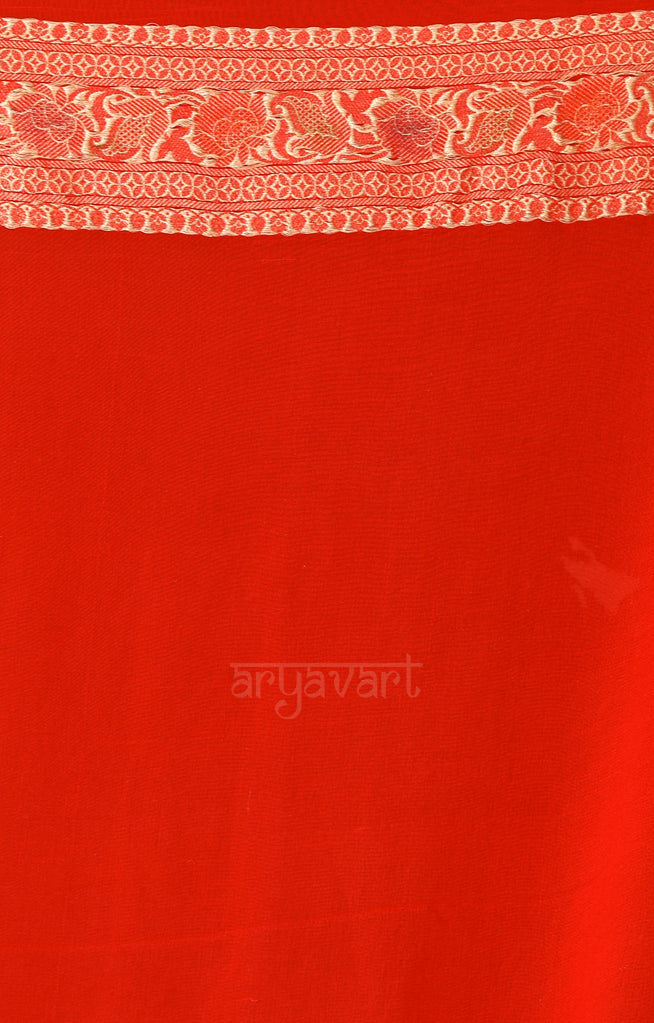 Scarlet Chiffon Saree with Zari & Minakari Floral Design