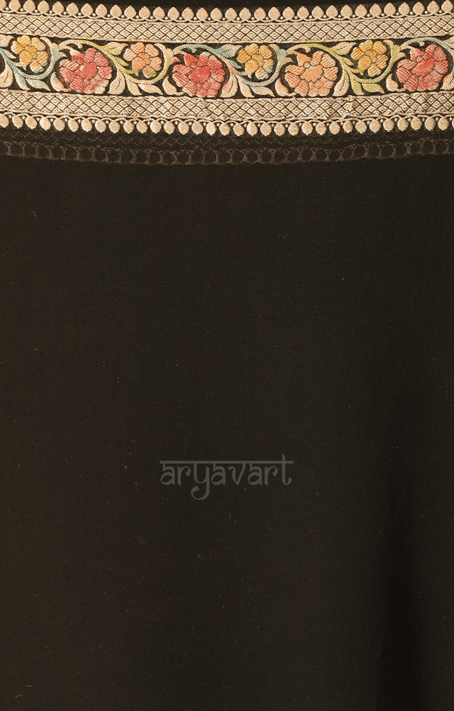 Black Chiffon Saree with Zari & Minakari Floral Design