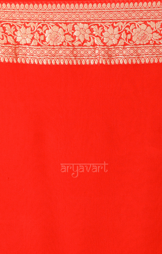 Fuchsia & Red Dual tone Chiffon Saree with Zari Floral Woven Design