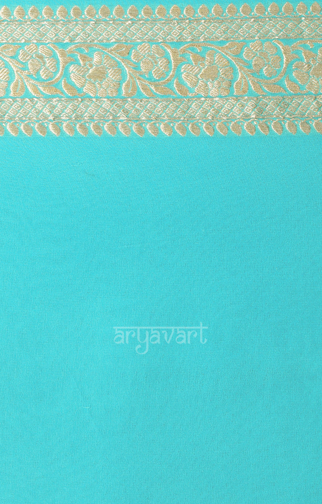 Turquoise Blue color  Chiffon Saree with Zari Floral
